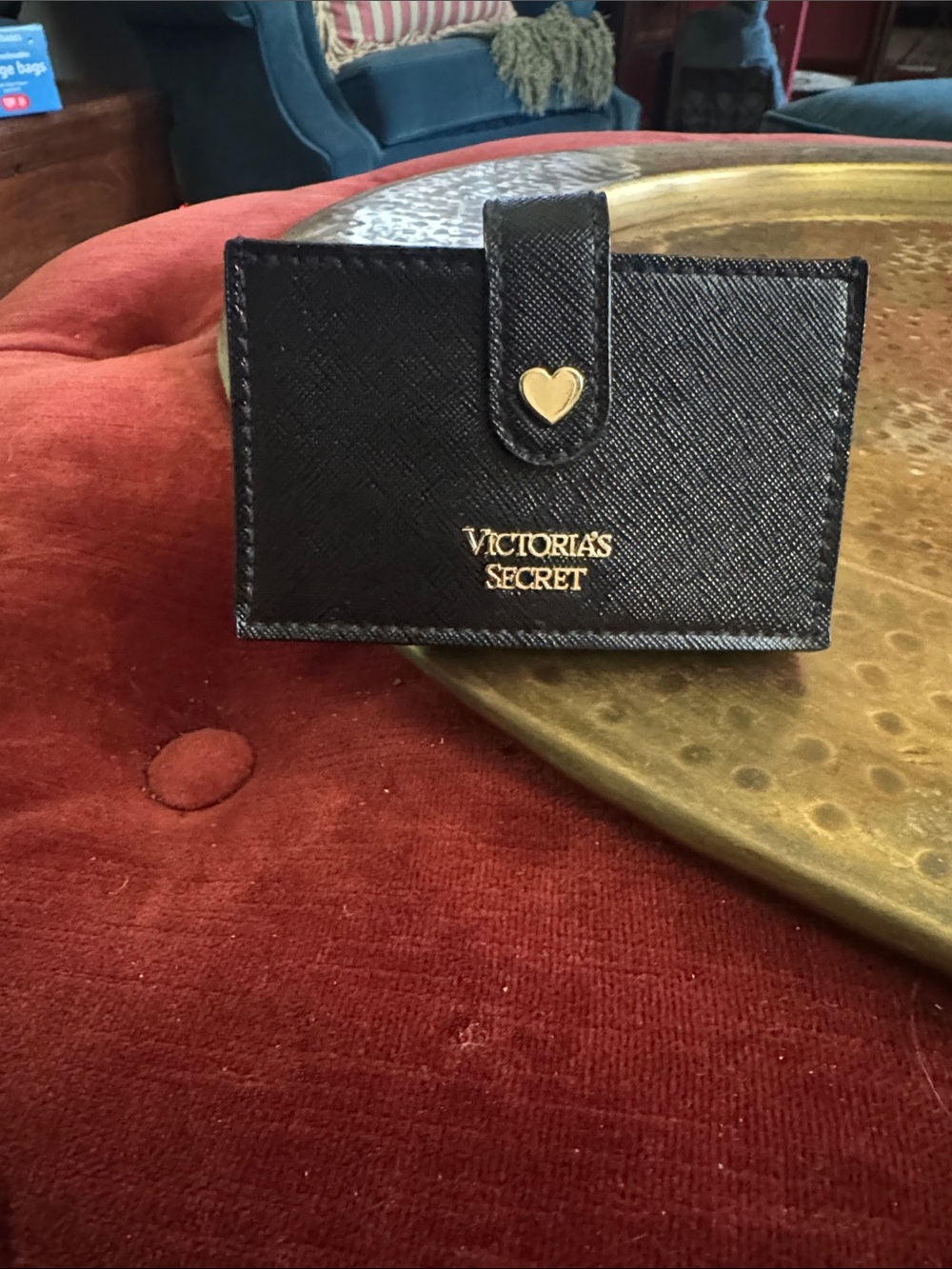 Victoria's Secret Black Card & Key Holder with Gold Heart Detail